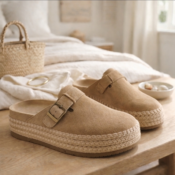 Haute Hippie Shoes - Haute Hippie Aria Suede Mule Clogs Tan Beige Buckle Slip-On 9M NWOT